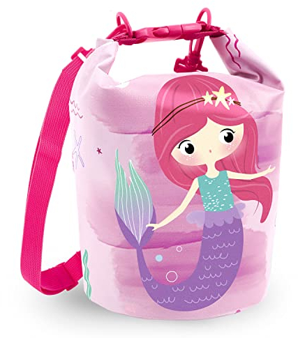 Kinder Dry Bag Badetasche 5L Wasserdicht - Wasserabweisende Tasche für Kleine Mädchen - Rosa Pink Kindertasche Rucksack für Schwimmen Strand See Kindergarten - 25x18x18 cm - Perletti (Meerjungfrau)