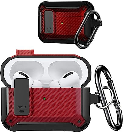 MANTTH Airpods Pro 2nd Generation Case Cover for Men Women,Headphone Protective Case Shockproof Protective Skin for Airpods Pro 2 Secure Lock Carbon Fiber Keychain