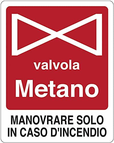 Social Crazy - Cartello Segnaletico di Sicurezza in Alluminio Rosso 20x31 cm - Valvola Metano. Manovrare Solo in Caso d'Incendio - Pittogramma e Testo - Conforme ISO 7010