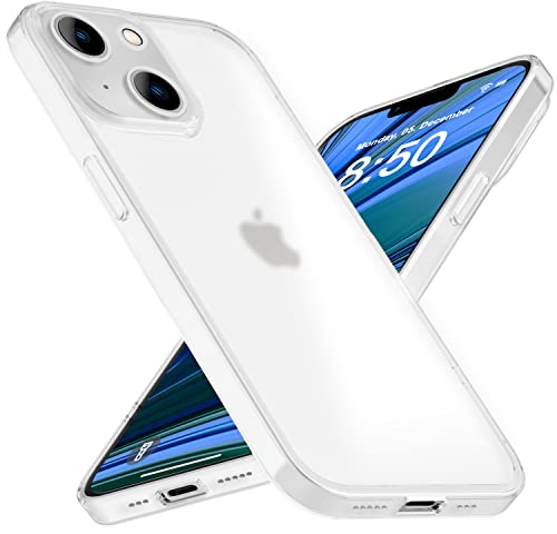 NALIA Extrem Dünnes Hardcase kompatibel mit iPhone 14 Hülle, Durchsichtig 0,3mm Schlank Ultra-Dünn Matt Semi-Transparent Anti-Fingerabdruck Leicht, Ultra-Slim Cover Schutzhülle, Farbe:Weiß