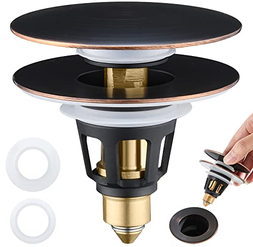 PerPaiMe Universal 3-in-1 Waschbeckenstöpsel – Pop-Up-Waschbecken-Ablaufstopfen, Druckknopf-Waschbecken-Ablaufstopfen Ersatz, Waschbecken-Ablauffilterstopfen mit Anti-Verstopfungssieb, ölgeriebene