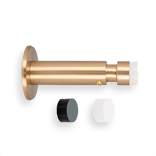 EVI HERRAJES Adjustable Brass Wall Door Stopper, Dual Adhesive Installation or with Screw (Matte Brass)