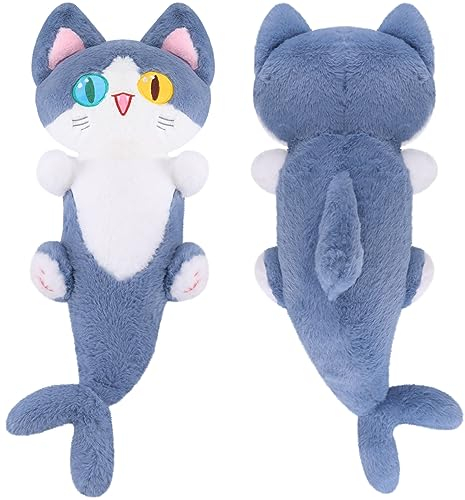 Fortuning's JDS Katze Plüschtier Katze Kuscheltier in Haifischform Flauschiges Stofftier Kawaii Katze Plüschtier Ausgestopftes Tier Plüschkissen Spielzeug Geschenk gefüllt für Kinder 19,6 Zoll