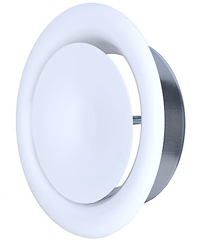 Bouche d'Insufflation VMC Réglable Ronde 100 mm - Acier Blanc Laqué - Durable - Haute Qualité - Pour VMC Double Flux - Plafond ou Mur - Conduits DN100