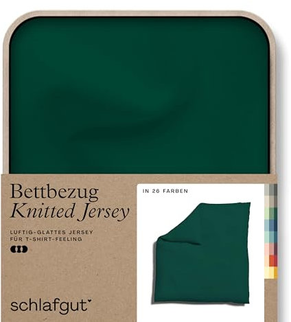 schlafgut Knitted Jersey Bettwäsche 135x200cm Bettdecke Bezug einzeln, Multicolor Uni, weich und faltenfrei mit Elasthan (Green Deep, 240x220)