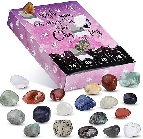 Adventskalender mit 24 Kristallen, 24 Tage, Countdown-Kalender, 2023 Geschenkbox mit 24 Steinen zum Öffnen jeden Tag