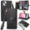 VEEMOS Zipper Wallet Case for Apple iPhone 14 Phone Case with Purse Card Holders RFID Blocking Leather Flip Case Book Cover Wrist Strap Women - Black
