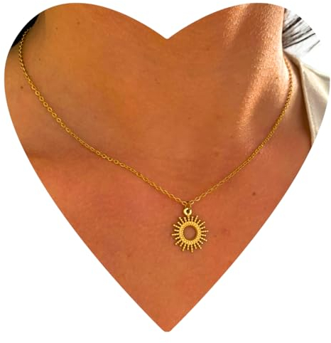 NataschaWoge® SONNE Pünktchen minimalistischer Schmuck EDELSTAHL Gold Silber Kette Halskette + Anhänger Geschenk für Sie Hollow Sun Goldkette (Halskette Gold)