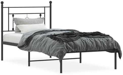 vidaXL Bettgestell, Bettrahmen mit Kopfteil, Bett Gästebett mit Stauraum, Metallbett Einzelbett Schlafzimmerbett, Schwarz 100x200cm Metall