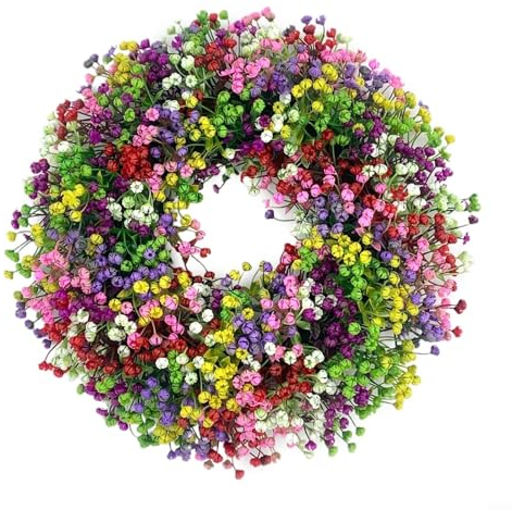 CNANRNANC 1 Stück Schleierkrautkränze, Türkranz vorn, Sommer-Gypsophila-Kränze, Wohnkultur, für drinnen oder draußen, 40 cm
