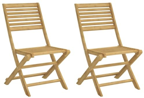 vidaXL Gartenstuhl 2 STK., Klappstuhl mit Latten-Design, Terrassenstuhl mit Rückenlehne, Gartenmöbel Balkonmöbel, Klappbar Massivholz Akazie