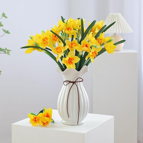 JOYHAZE künstliche Narzissen, 10Stück Seide Narzisse lange Stiel Blumen Sträuße für Home Party Garten Hochzeit Dekor, Blumenarrangements, Tisch Mittelstücke (10Stück* 3 Kopf, gelb)