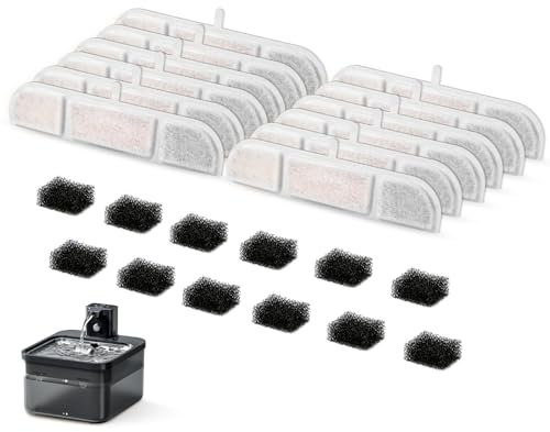 Katzenbrunnen Filter, 12 Stück Filter für Katzenbrunnen und 12 Stück Schwämme und Aktivkohle lonenaustauschharz kompatibel mit 2.5L DownyPaws Trinkbrunnen für Katze Kabellos (DPWFP6)