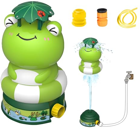 Wasserraketen-Sprinkler Für Kinderspielzeug, 2024 Neue Sommer-Outdoor-Rotations-Wasserrakete Für Garten, Hof, Rasen, Pool-Spielzeug (Frosch, Schnittstelle+Wasserhahn+16 Fuß Rohr)