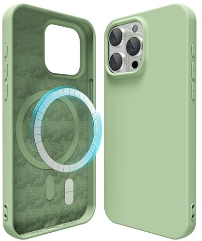 oakxco Custodia Magnetica Silicone per iPhone 15 Pro Max Cover, Compatibile con Ricarica Wireless Magsafe, Sottile Gel di Gomma Morbida, Carina e Trendy Copertura Rigida, Verde Matcha
