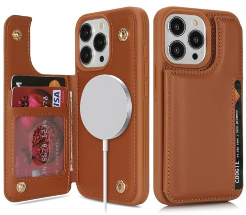 SailorTech iPhone 15 Pro Hülle mit Kartenhalter, iPhone 15 Pro Etui mit Kartenfach Geldbörse für iPhone 15 Pro Handyhülle mit Portemonnaie Lederhülle - Braun