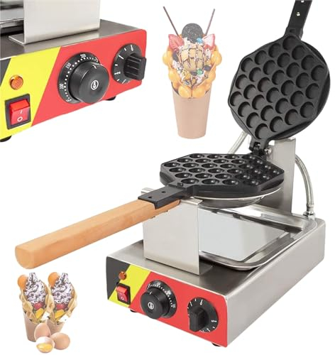 Eastnmythet Nonstick Egg Bubble Waffle Maker, Commercial Waffle Makers & Irons, Rotating Waffle Maker with Wooden Handle, Ice Cream Waffle Baker Machine,220V