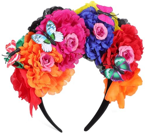 Healeved Blumen Haarreif FüR Frauen - Buntes Flower Crown Kopfband Ideal FüR Festivals Hochzeiten Und Partys Wiederverwendbar Aus Hochwertigem Kunststoff 17X17X6Cm