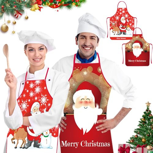 2 Piezas Delantales de Navidad, Delantal Navidad Impermeable, Delantal de Navidad, Rojo Delantal Cocina Adultos, Delantal de Cocina de Navidad, para Navidad Fiesta Nochebuena Cocina Restaurante (A4)