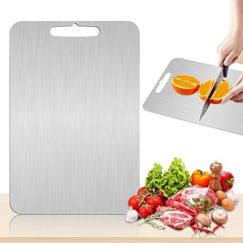 Planche de à Decouper Inox Planches à découper Cutting Board Acier Inoxydable Planche à Découper en Acier Inoxydable Planche à Découper en Métal Épais pour Randonnée, Camping et Pique-niques