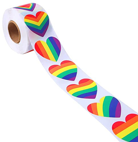Regenbogenaufkleber rollen herzförmige Schwule Pride Sticker für Partydekoration LGBT-Gruppenaktivitäten 2,5 cm, Liebe Regenbogenaufkleber