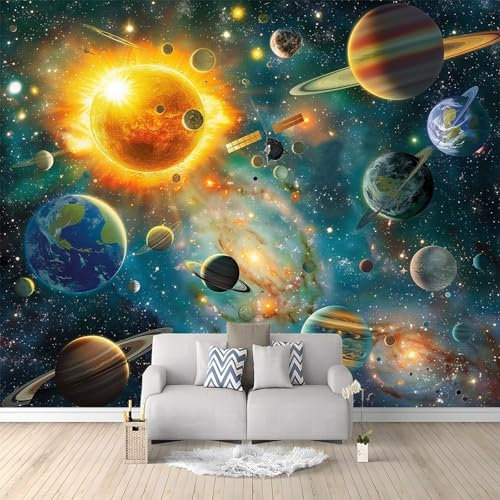 Tapete Wandbild 3D Fototapete Sonnensystem Planeten Kometen Dunkel Vliestapete Wandtapete Foto für Modernes Design der Fernseh Hintergrund Wand-Kunst-Deko, 200x140 cm
