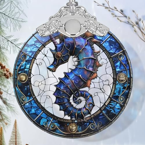 Sea Horse Stained Glass Orament - Christmas Ornament - Christmas Decorations for Tree - Holiday Present ldeas - Gift Exchange