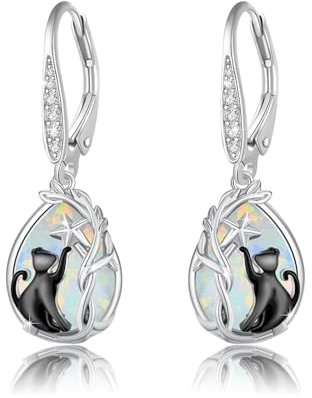 JFASHOP Opal Katze Ohrringe 925 Sterling Silber Baum des Lebens Ohrringe Katzen ohrringe für Frauen Geburtstag Schmuck Geschenk für Katzenliebhaber