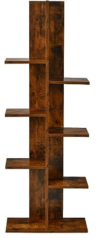 HOMASIS Libreria Verticale a Colonna da Terra a 7 Livelli, Libreria ad Albero in Legno, Angoliera Libreria Scaffale per Salotto, Soggiorno, Ufficio, Portata di 40 kg, 50 x 20 x 141 cm (Marrone)