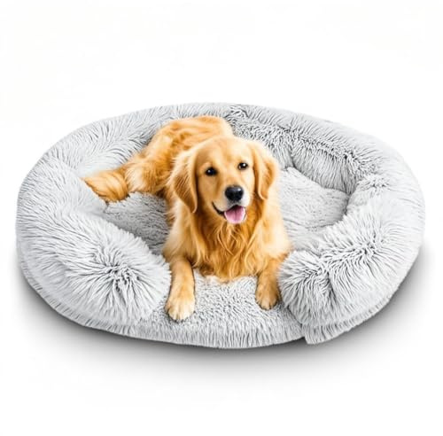 SUOXU Hundebett, Grosse Hunde Orthopädisches Hundebett Abnehmbar Waschbar | Rutschfeste Unterseite Flauschig Beruhigend Für Hunde und Katzen (Grau, XXL-90)