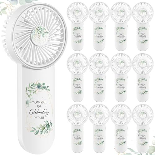 CroBlissful 12 Pcs Mini Wedding Fan for Guests Bulk Battery Operated Portable Handheld Fan Greenery Thank You for Celebrating with Us Wedding Favors for Guest Summer Outdoor Baby Shower Souvenirs Gift