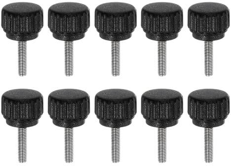 QUARKZMAN 10pcs Boutons De Serrage Moletés Vis À Main M3 x 12mm Filetage Mâle Métrique 13mm Tête En Plastique Mat Tige En Acier Inoxydable 304 Bouton Fileté À Main Poignée, Noir