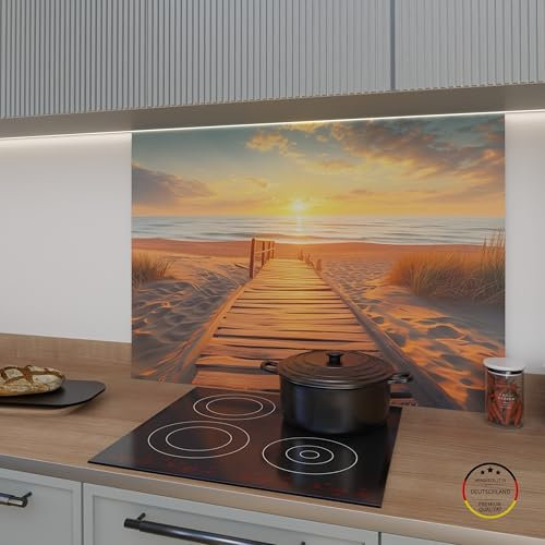 WOWMÖBEL Spritzschutz Küchenrückwand Glasoptik selbstklebend Küche | ESG 4mm | Rückwandschutz Platte Glasrückwand Wandpaneele nach Maß | Sonnen Steg (B 60cm x H 40cm)