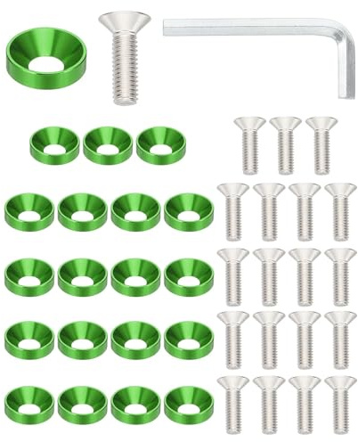 PATIKIL 40 Paare M6 Aluminium Unterlegscheiben und M6x20mm Stahl Schrauben mit Schlüssel, Senkkopf-unterlegscheiben fur Stoßstange Kotflügel, Motorraum Dress Up Kit, Grün