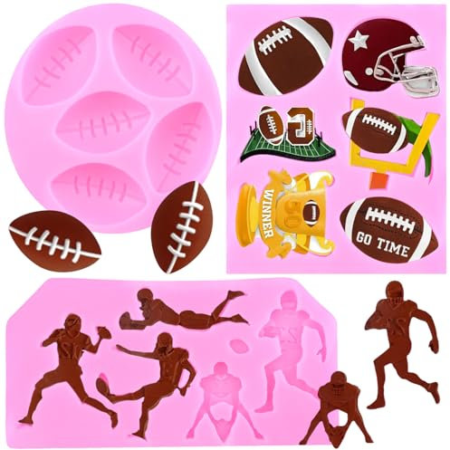 RFGHAC Ball Silikon Formen Rugby Fußball Fondant Formen Sport Thema Formen für Kuchen Dekorieren Schokolade Gummi Paste Süßigkeiten Polymer Ton Set von 3