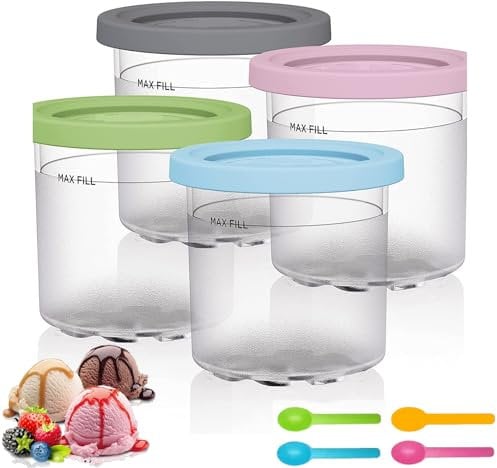 4-Pack Ice Cream Tubs for Ninja Creami NC299AM & C300 Series, Reusable Freezer Containers with Lids, Durable Ice Cream Storage, Ideal for Homemade Frozen Treats