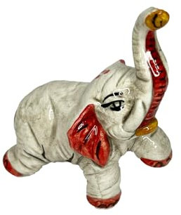 Generico Elefante in ceramica di Caltagione realizzato a mano, animali portafortuna art. piede su (ROSSO)