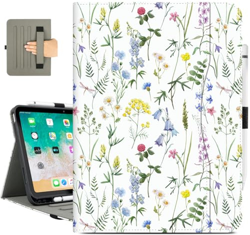 Vimorco Schutzhülle für iPad 10. / (A16) 11. Generation, mit Stifthalter/Handschlaufe/Tasche, Verstellbarer Winkel, passend für iPad-Hülle der 11. / 10. Generation, Blumenkunst-Blumenmuster