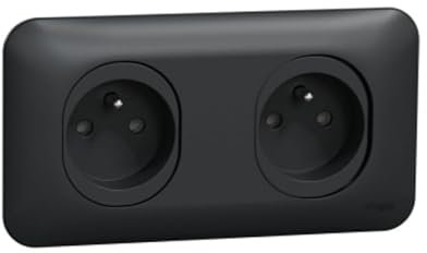 Schneider Electric - Bloc 2 prises 2P+T 16A anthracite horizontale entraxe 71mm complete avec support et plaque série Ovalis