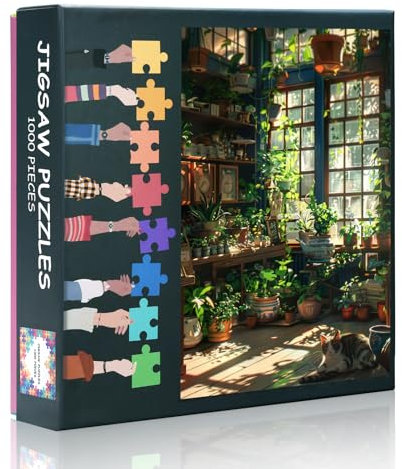 Potted Plant Art 1000 Piece Jigsaw Puzzles for Adults, Houseplant Family Challenging Puzzle Game (Botany Theme), Birthday Party Gift for Men Women Home Decor (27.5x19.7)