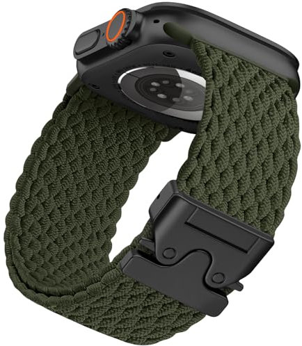 PIOWNN Braided Straps Compatible with Apple Watch Ultra Strap 49mm 46mm 45mm 44mm 42mm - Stretchy Fabric Nylon Band with Parachute Buckle - for iWatch Series 10 9 8 7 SE 6 5 4 3 2 1, Army Green
