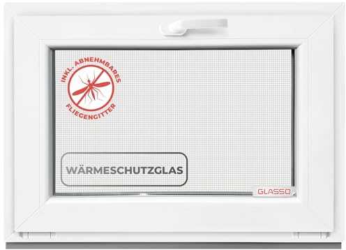 Kippfenster 70x50 cm 2 fach Verglasung - Alle Größen Kunststofffenster mit 60mm Profil - Kellerfenster BxH: 700x500mm Perfekt für Fenster Gartenhaus, Garagenfenster, Hauskeller mit Kipp System