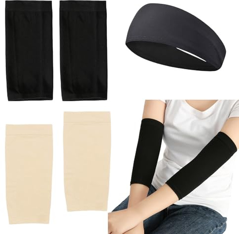 2 Stück Arm Sleeve, Uv Schutz Ärmel, Inklusive 1 Schweißband, Leicht, Atmungsaktiv, Uv-Schutz, Elastisch Ohne zu Spannen, für Männer und Frauen Geeignet (Schwarz + Hautfarben)