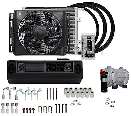 KONGMM Klimaanlagen für Wohnmobile, Universal 4 Löcher 2 Löcher Auto elektrische Klimaanlage, Kompressor 12V 24V for Auto Van Street Rod Hot Classic A/C Conditioner(12V 2Holes No Remote)