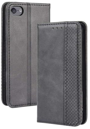 Lederhülle für iPod Touch 7,Retro magnetische Flip PU Leder Telefon Case Wallet Design mit 3 Karten Slots und 1 Geld Clip -Black