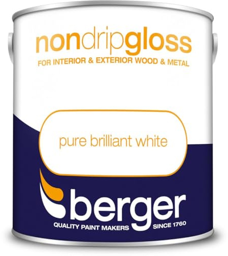 Pure Brilliant White Non Drip Gloss Paint 2.5L | Interior and Exterior Wood and Metal Paint | High Shine Durable Gloss Finish | Non Drip Trim Paint for Doors Skirting Boards Gates and Railings