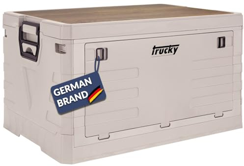 Trucky Storage Box Camping Klappbox Klappkiste Aufbewahrungsbox mit Deckel | 75 L, 58 x 40 x 33 cm, Beige, faltbar, Aufbewahrung, Kiste