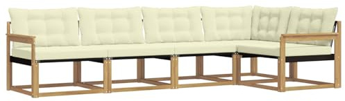 vidaXL Outdoor-Sofagarnitur mit Kissen 5 pcs Weiß und Creme, Moderne Gartenmöbel, Sofa-Kollektion und robuste Terrassenbestuhlung, gemütliche Lounge-Einheit