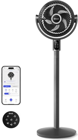Levoit Smart Standing Fan, 20dB Ultra Quiet Pedestal Fans for Bedroom | 1740m³/h Powerful Airflow, Air Circulation, App, 90° Oscillating & Manual 90° Vertical Tilt, 12H Timer, Cooling Companion