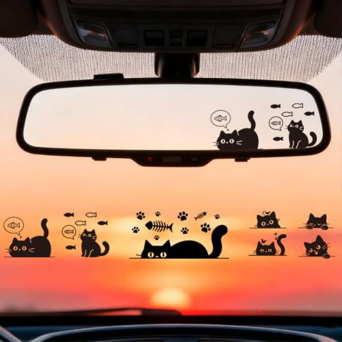 PRESSINART 6 Pezzi 3 Stili Adesivo Specchietto Retrovisore Gatto Nero Adesivo per Specchietto Retrovisore Auto Divertente Gatto PVC Vinile Impermeabile Peeking Paraurti Accessori Specchietto